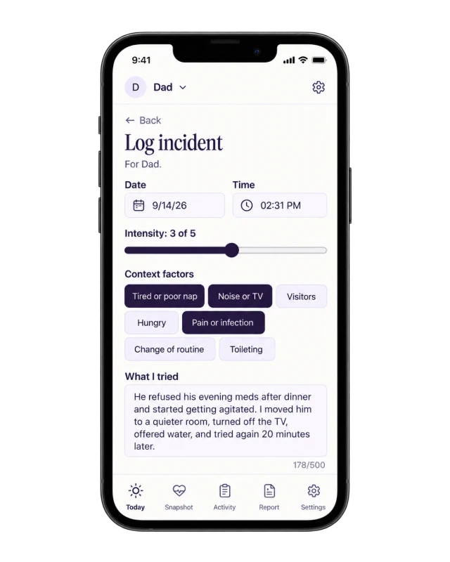 Actual incident and refusal recording screen with illustrative information