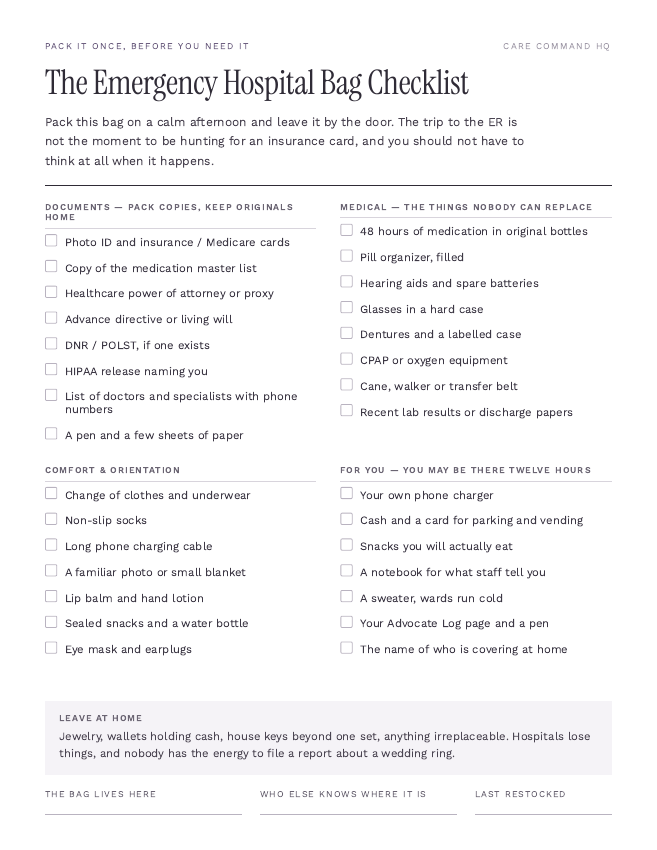 Page 1 of 3: Emergency Hospital Bag Checklist